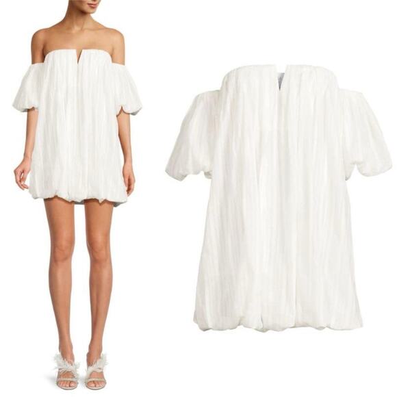 MISA LOS ANGELES Cosima Off Shoulder Mini Dress White Silver Cotton Small NEW - Picture 5 of 15